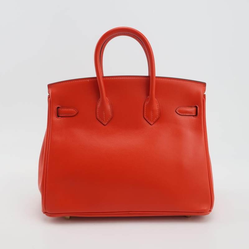 Hermes Birkin鉑金包25旋扣手提包Swift牛皮金扣9J火焰橘A刻-4