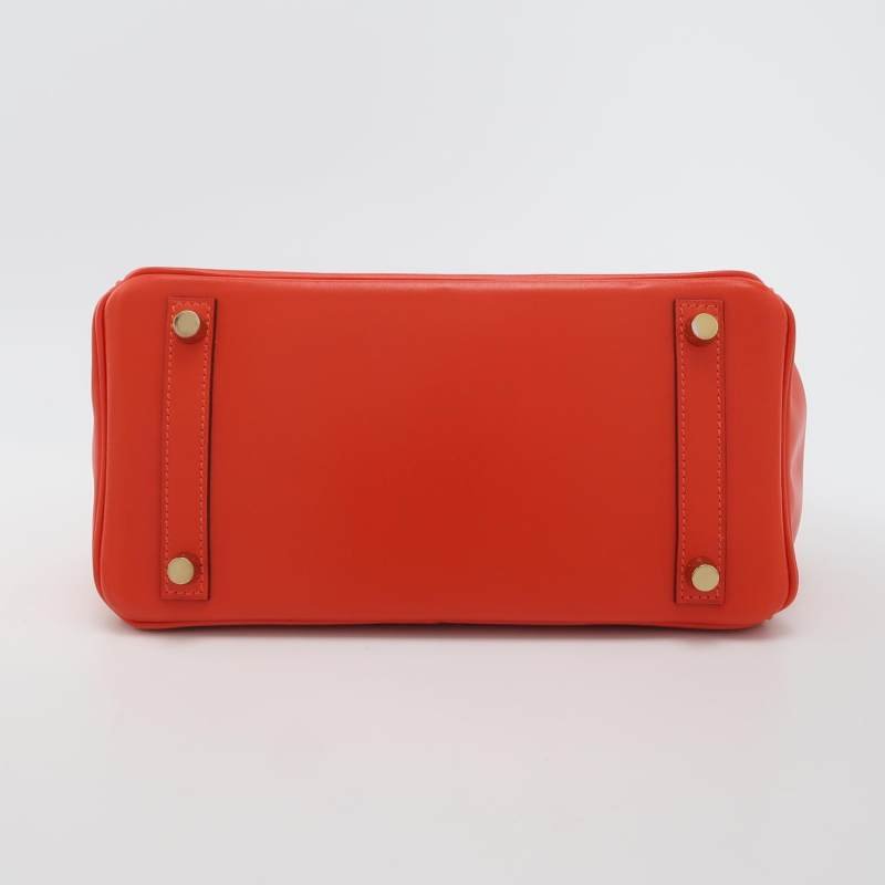 Hermes Birkin鉑金包25旋扣手提包Swift牛皮金扣9J火焰橘A刻-5