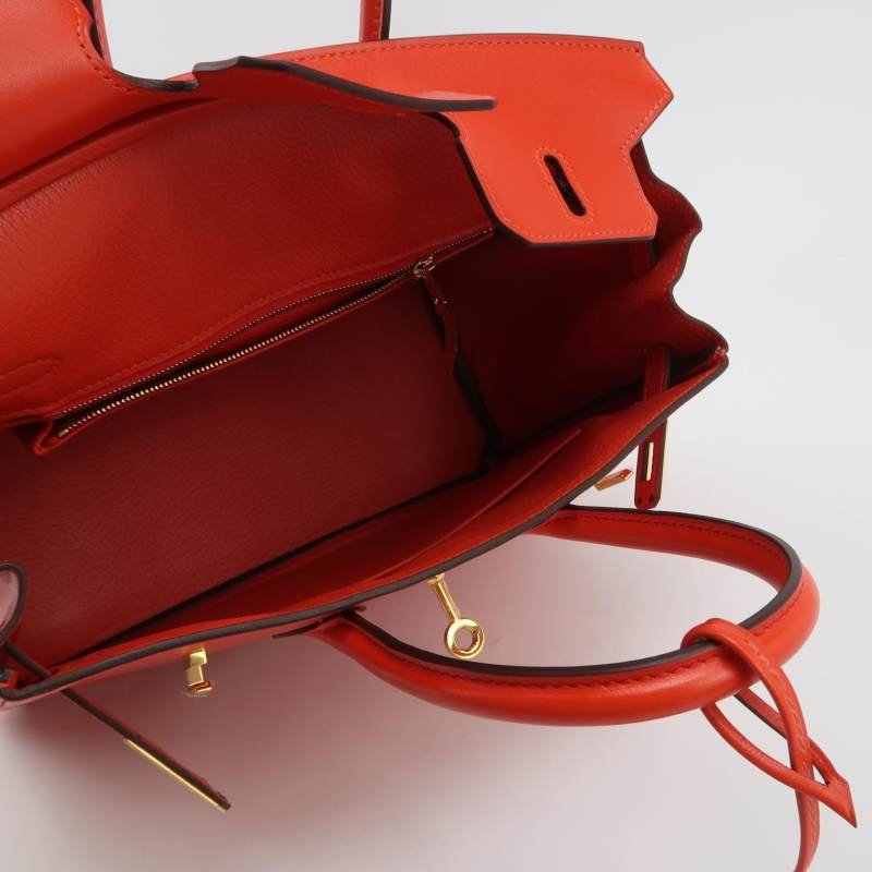 Hermes Birkin鉑金包25旋扣手提包Swift牛皮金扣9J火焰橘A刻-6