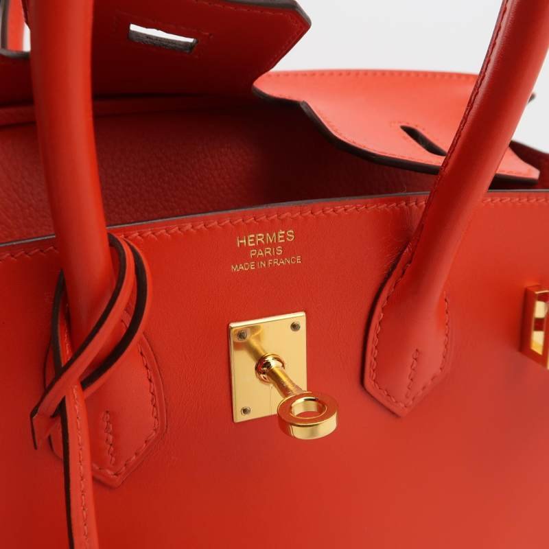 Hermes Birkin鉑金包25旋扣手提包Swift牛皮金扣9J火焰橘A刻-7