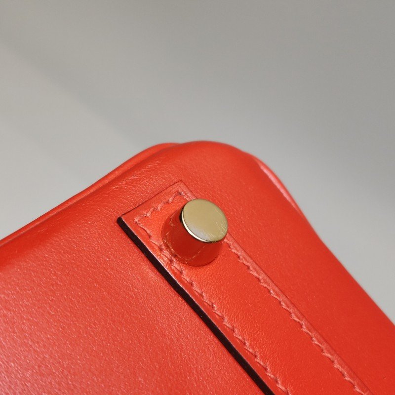 Hermes Birkin鉑金包25旋扣手提包Swift牛皮金扣9J火焰橘A刻-10