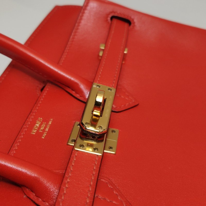 Hermes Birkin鉑金包25旋扣手提包Swift牛皮金扣9J火焰橘A刻-11