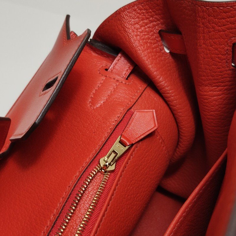Hermes Birkin鉑金包25旋扣手提包Swift牛皮金扣9J火焰橘A刻-12
