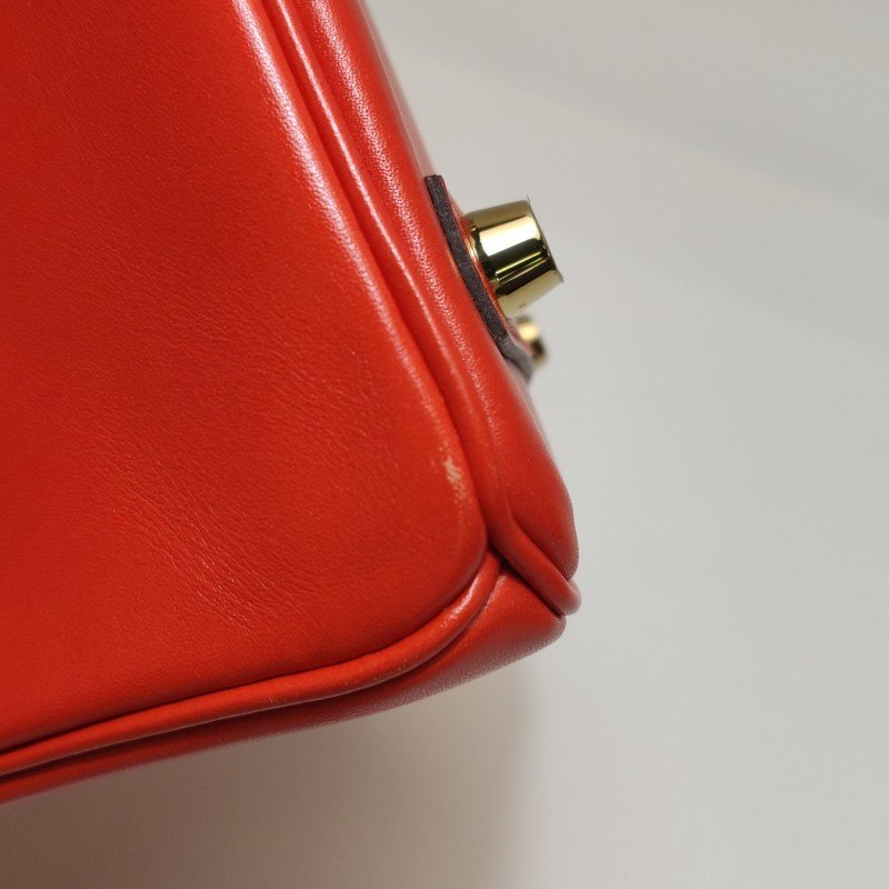 Hermes Birkin鉑金包25旋扣手提包Swift牛皮金扣9J火焰橘A刻-19