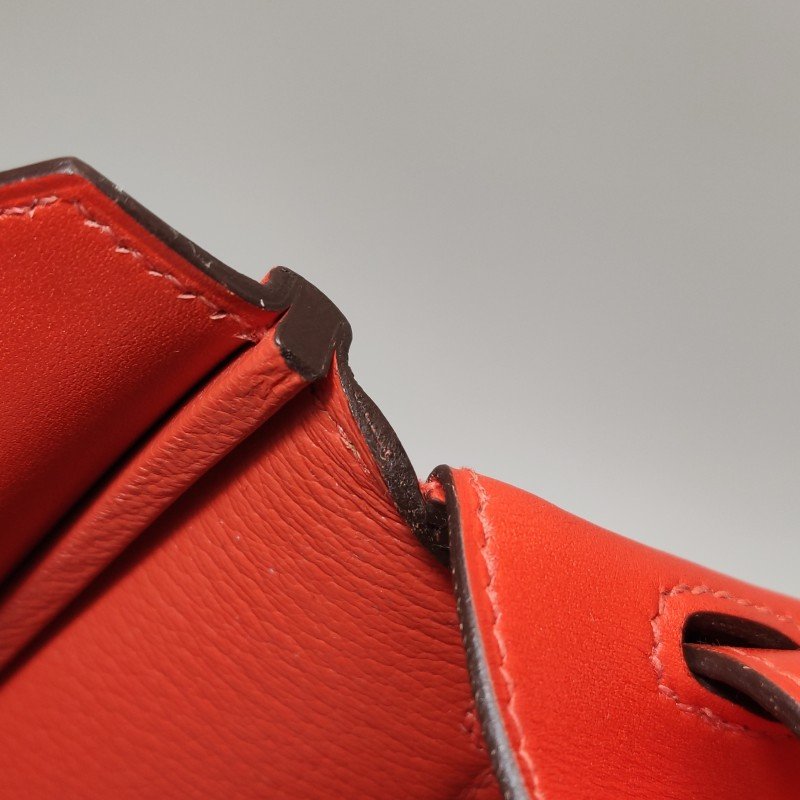 Hermes Birkin鉑金包25旋扣手提包Swift牛皮金扣9J火焰橘A刻-21