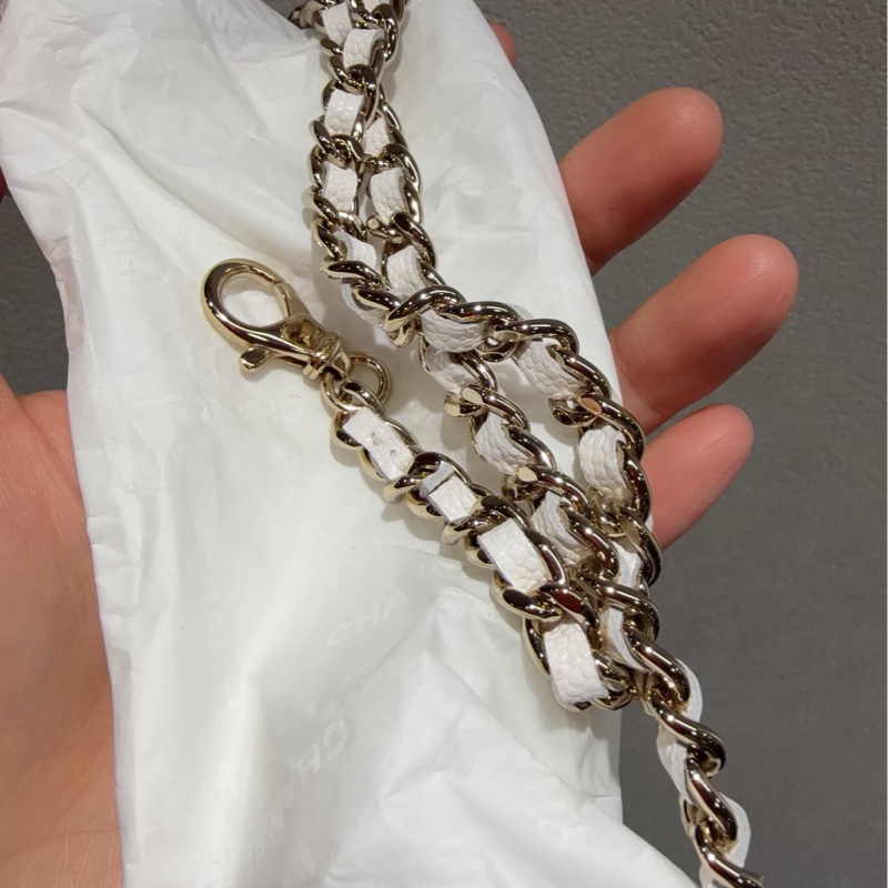 【全🆕 閒置】 chanel 25k白色荔枝皮淡金色金屬經典菱格紋lp飯盒包 鏈條包 手提單肩 斜挎包-8