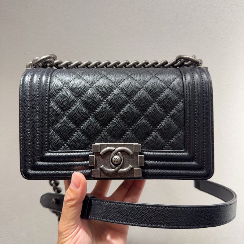 【全🆕 閒置】 chanel 黑銀荔枝皮leboy鏈條包 小號 單肩斜挎包-0