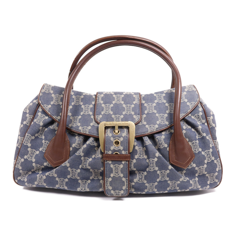 CELINE 牛仔布/皮革Macadam Hand Bag金扣手挽袋-0