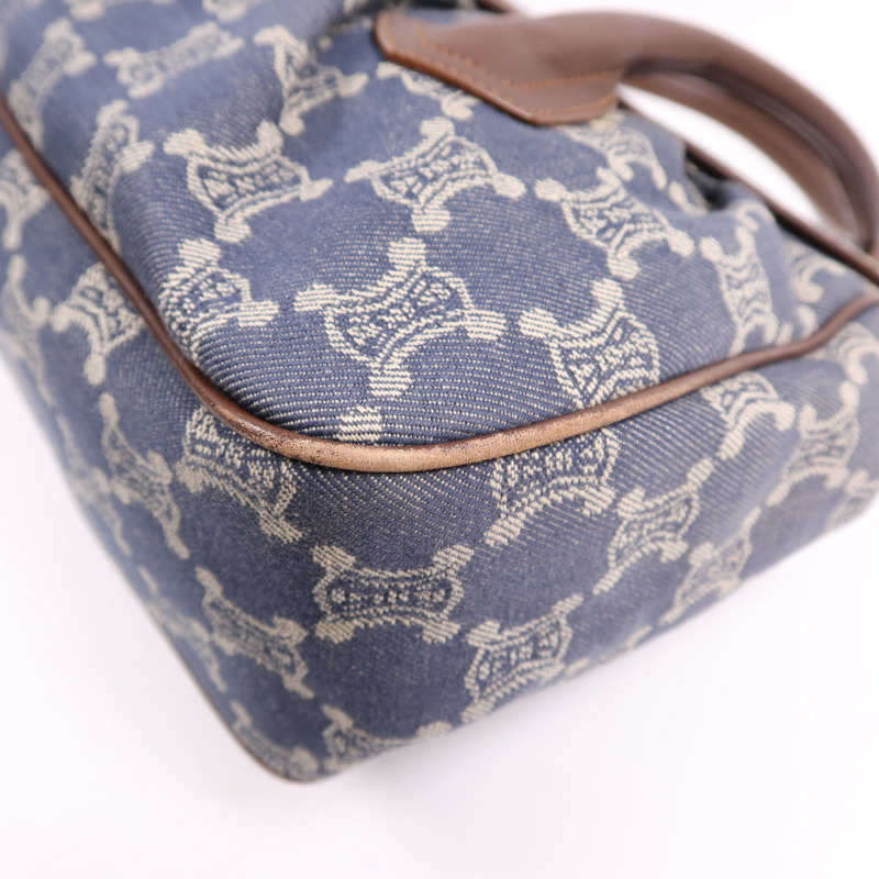 CELINE 牛仔布/皮革Macadam Hand Bag金扣手挽袋-4