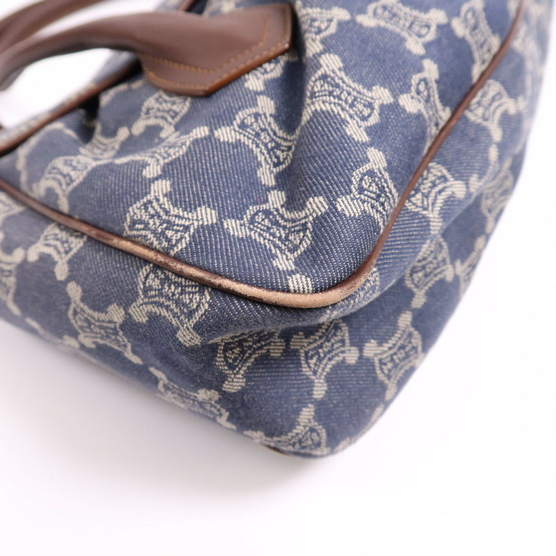 CELINE 牛仔布/皮革Macadam Hand Bag金扣手挽袋-5