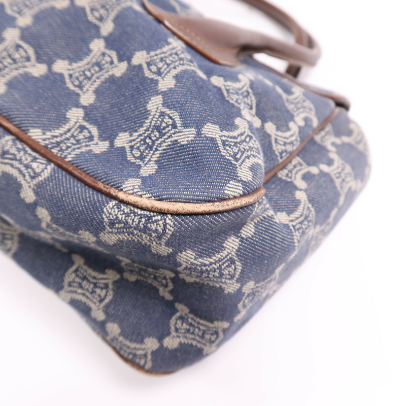 CELINE 牛仔布/皮革Macadam Hand Bag金扣手挽袋-6