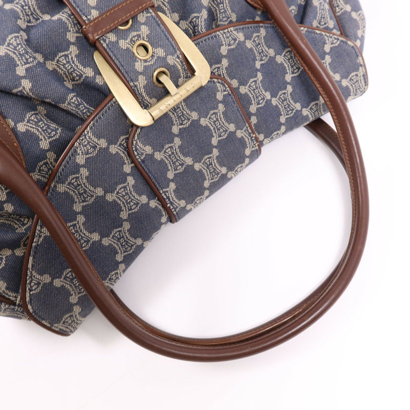 CELINE 牛仔布/皮革Macadam Hand Bag金扣手挽袋-9