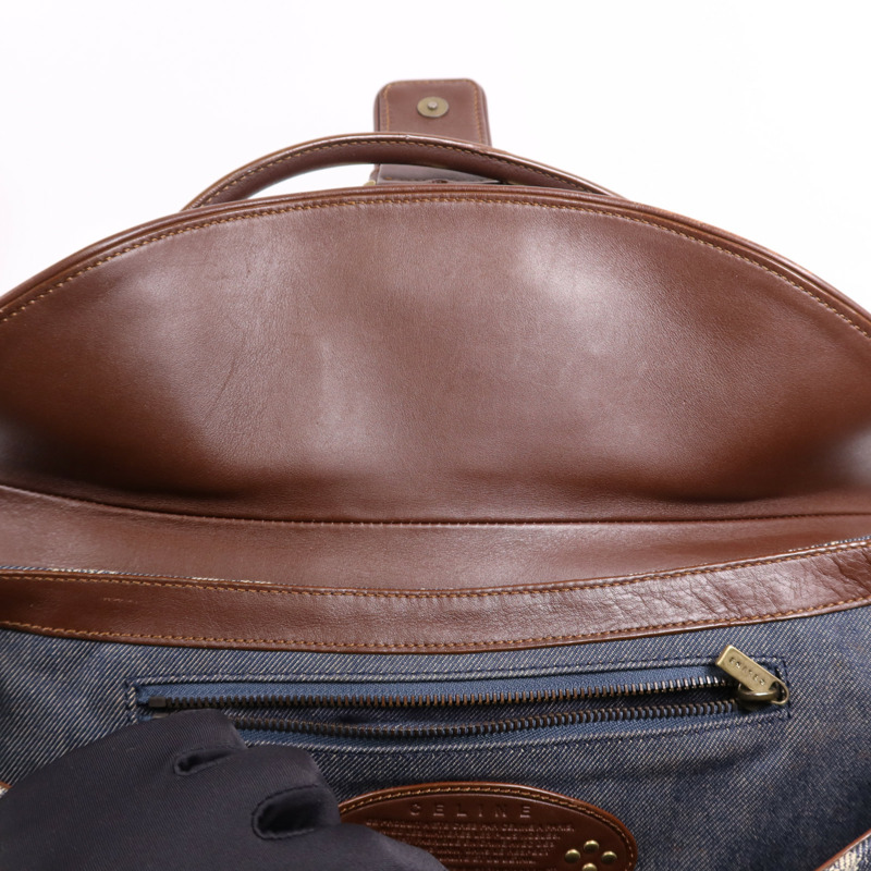 CELINE 牛仔布/皮革Macadam Hand Bag金扣手挽袋-15