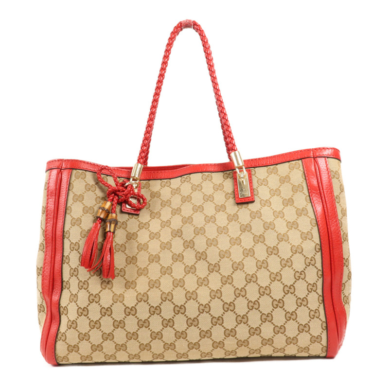GUCCI 帆布/皮革Bella Bamboo Tassel金扣肩背袋-0
