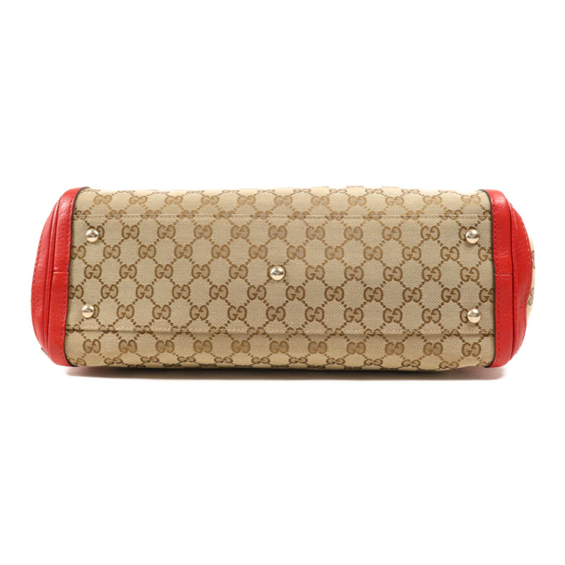 GUCCI 帆布/皮革Bella Bamboo Tassel金扣肩背袋-3