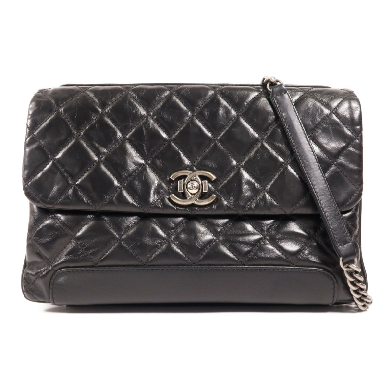 CHANEL 牛皮皮革Chain Shoulder銀扣肩背袋-0