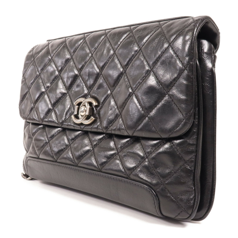 CHANEL 牛皮皮革Chain Shoulder銀扣肩背袋-2