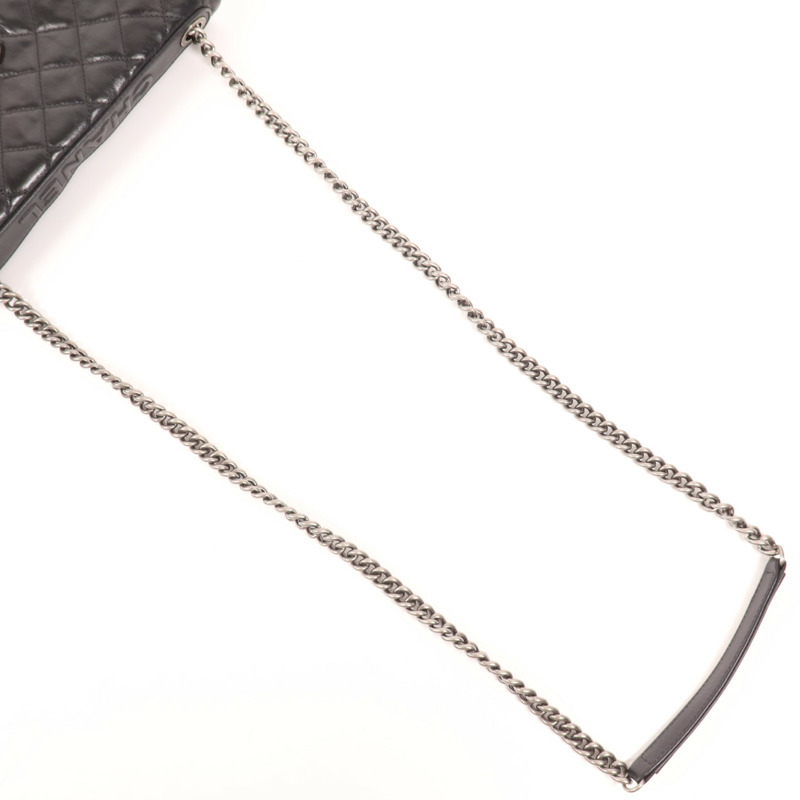CHANEL 牛皮皮革Chain Shoulder銀扣肩背袋-4