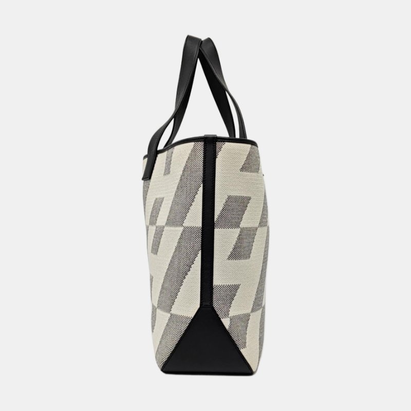 HERMES Cabas H En Biais 白色帆布提花肩背包手提包-2