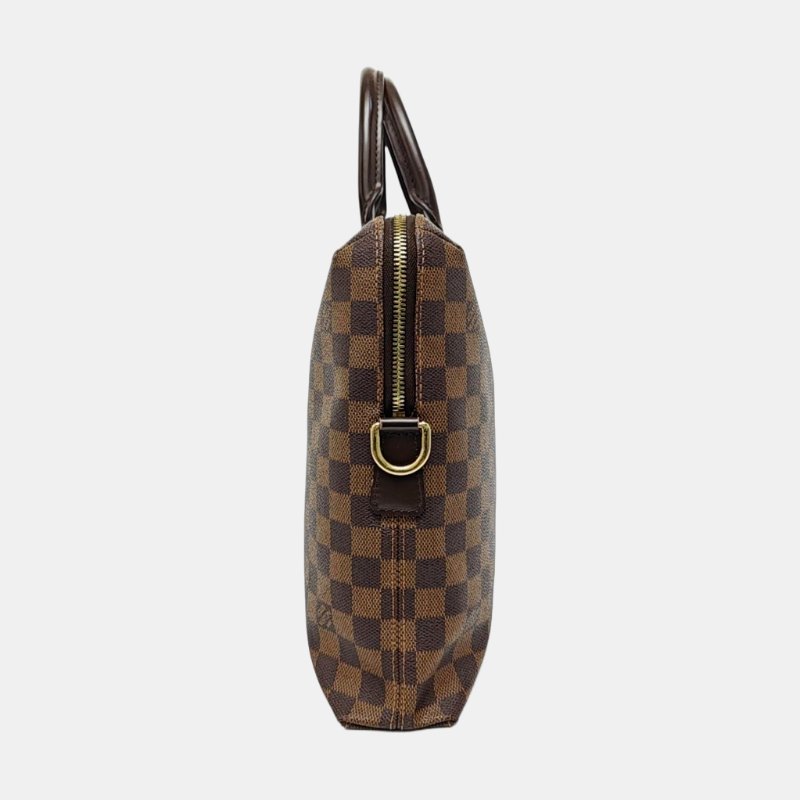 LOUIS VUITTON PORTE-DOCUMENTS 電腦公事包 棕色塗層帆布棋盤格手提包肩背包 金色五金-2