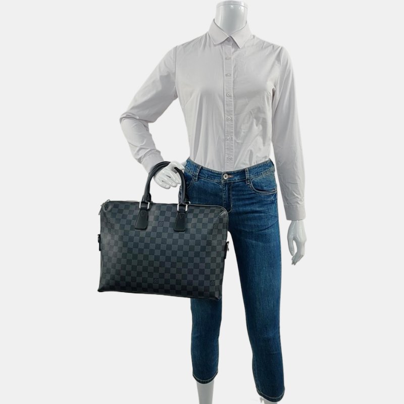 LOUIS VUITTON PORTE-DOCUMENTS 電腦公事包 灰色塗層帆布棋盤格手提包 銀色五金-1