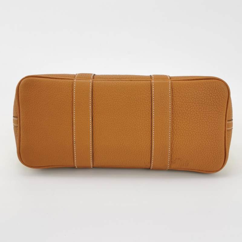 Hermes Garden Party花園包30手提包Negonda牛皮帆布銀扣9R酸橙黃37金棕A刻-5