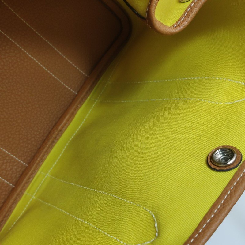Hermes Garden Party花園包30手提包Negonda牛皮帆布銀扣9R酸橙黃37金棕A刻-8