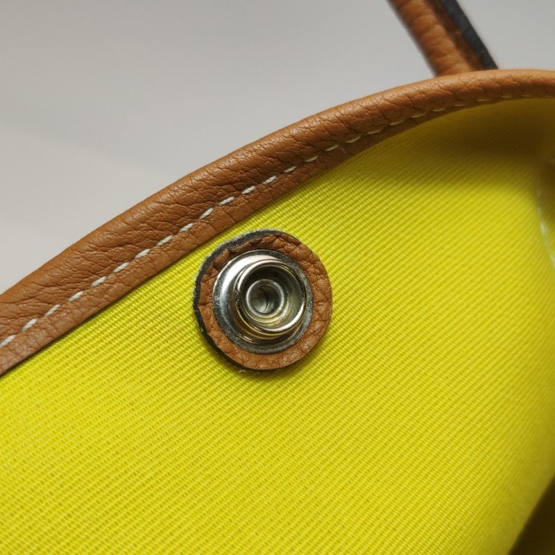 Hermes Garden Party花園包30手提包Negonda牛皮帆布銀扣9R酸橙黃37金棕A刻-9