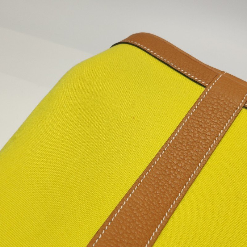 Hermes Garden Party花園包30手提包Negonda牛皮帆布銀扣9R酸橙黃37金棕A刻-12