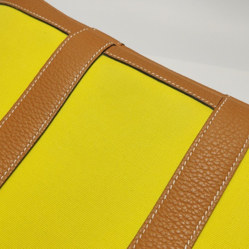 Hermes Garden Party花園包30手提包Negonda牛皮帆布銀扣9R酸橙黃37金棕A刻-13
