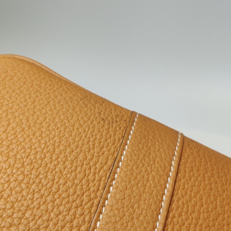 Hermes Garden Party花園包30手提包Negonda牛皮帆布銀扣9R酸橙黃37金棕A刻-14