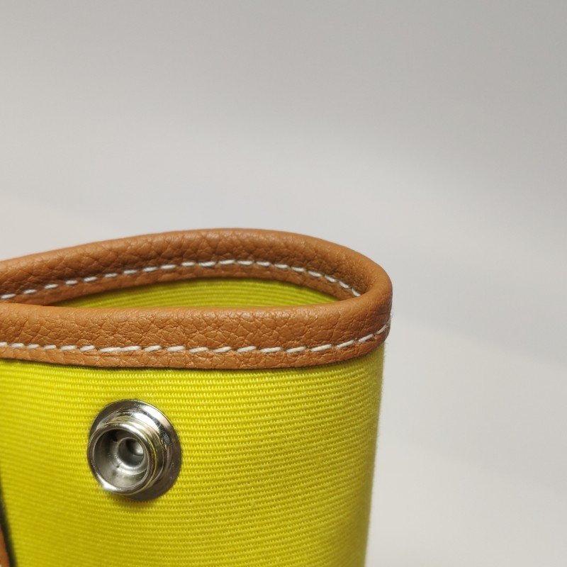 Hermes Garden Party花園包30手提包Negonda牛皮帆布銀扣9R酸橙黃37金棕A刻-17