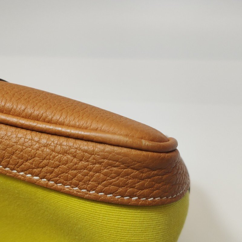 Hermes Garden Party花園包30手提包Negonda牛皮帆布銀扣9R酸橙黃37金棕A刻-19