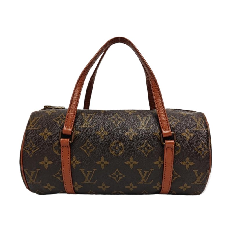 LOUIS VUITTON PAPILLON 26 棕色塗層帆布老花巴比龍手提包 金色五金 中古款-0