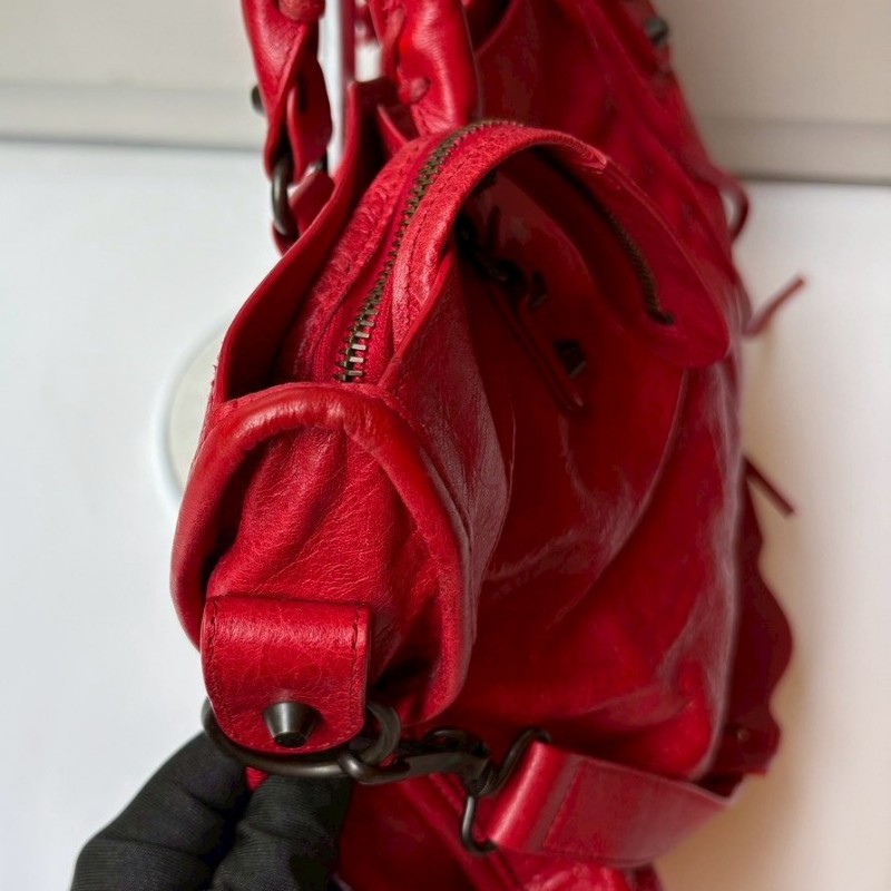 Balenciaga 小釦紅皮機車包 City-14