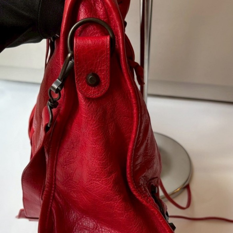 Balenciaga 小釦紅皮機車包 City-17