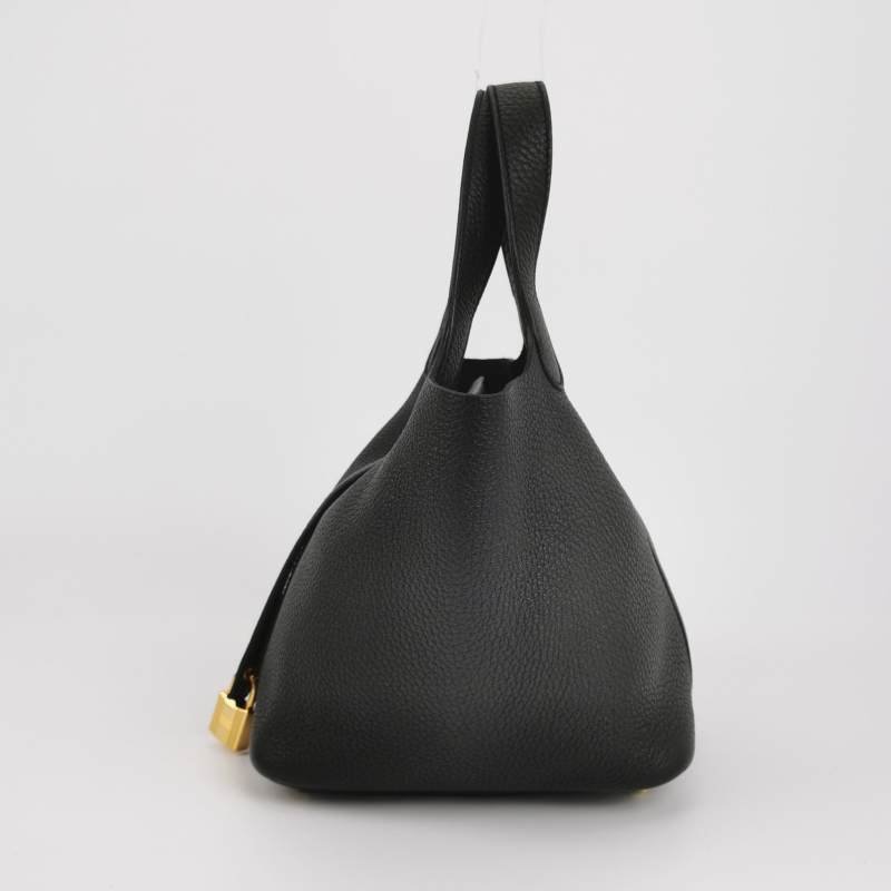 Hermes Picotin菜籃包18手提包Clemence(TC)牛皮金扣89黑色U刻 鑰匙缺失-2