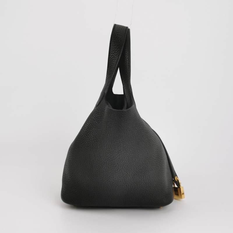 Hermes Picotin菜籃包18手提包Clemence(TC)牛皮金扣89黑色U刻 鑰匙缺失-3