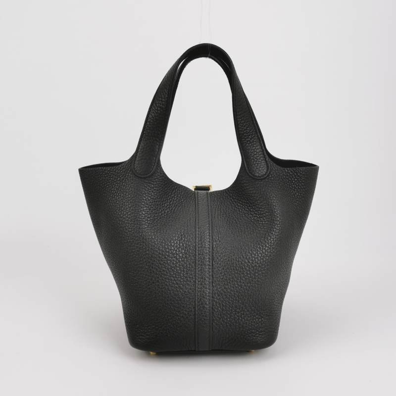 Hermes Picotin菜籃包18手提包Clemence(TC)牛皮金扣89黑色U刻 鑰匙缺失-4