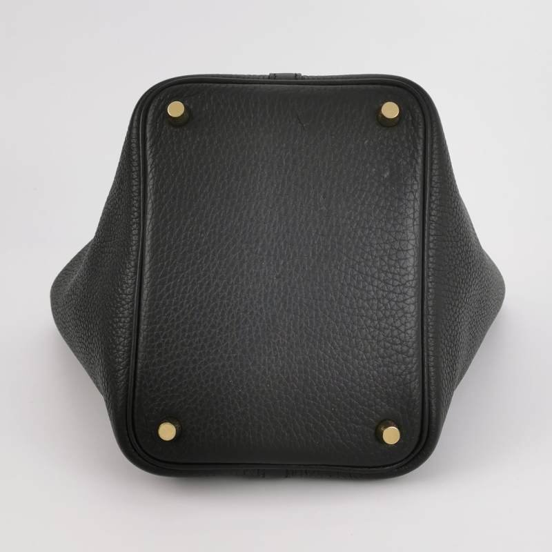 Hermes Picotin菜籃包18手提包Clemence(TC)牛皮金扣89黑色U刻 鑰匙缺失-5