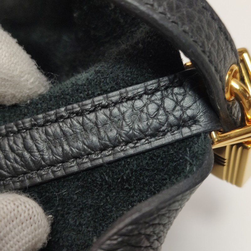 Hermes Picotin菜籃包18手提包Clemence(TC)牛皮金扣89黑色U刻 鑰匙缺失-14