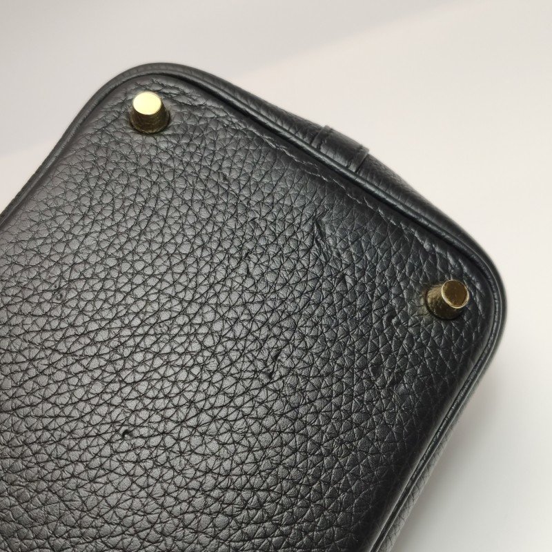 Hermes Picotin菜籃包18手提包Clemence(TC)牛皮金扣89黑色U刻 鑰匙缺失-16