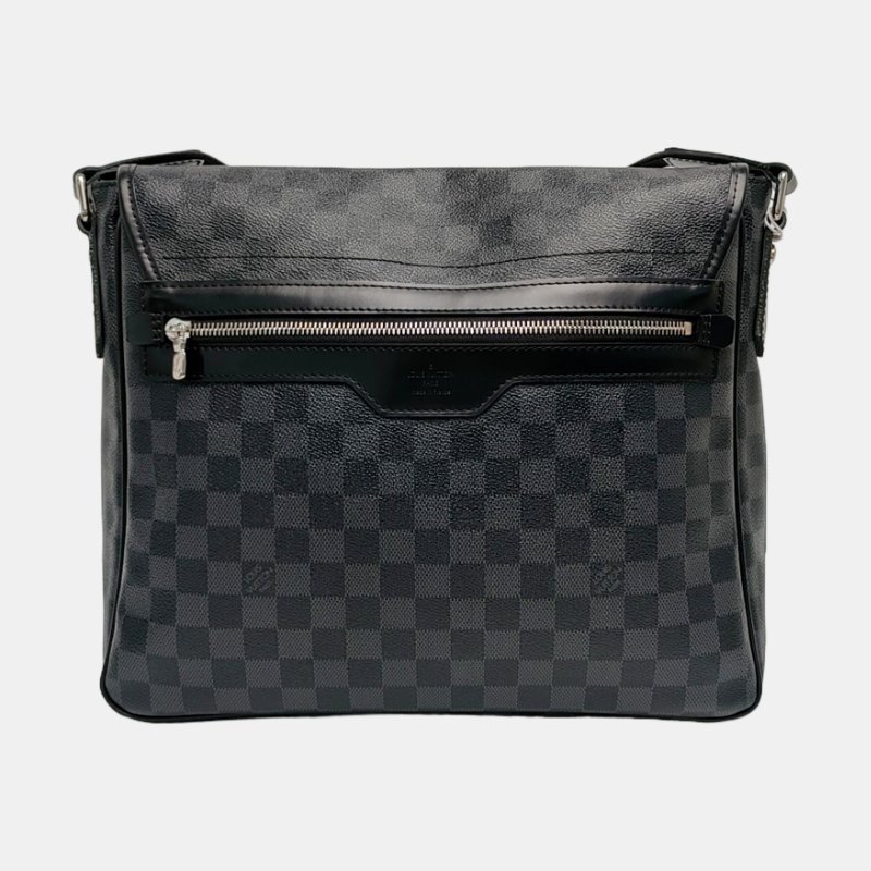 LOUIS VUITTON DISTRICT 灰色塗層帆布棋盤格斜背包肩背包 銀色五金-4