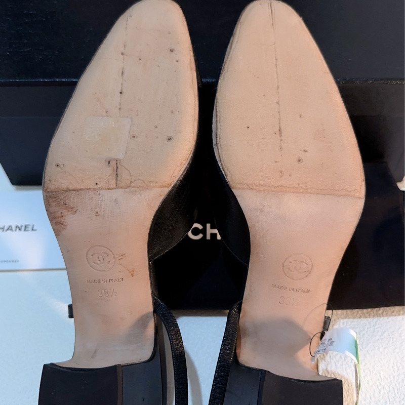 香奈兒Chanel 經典後繫帶中跟娃娃鞋 黑色山羊皮95成新38.5號-5