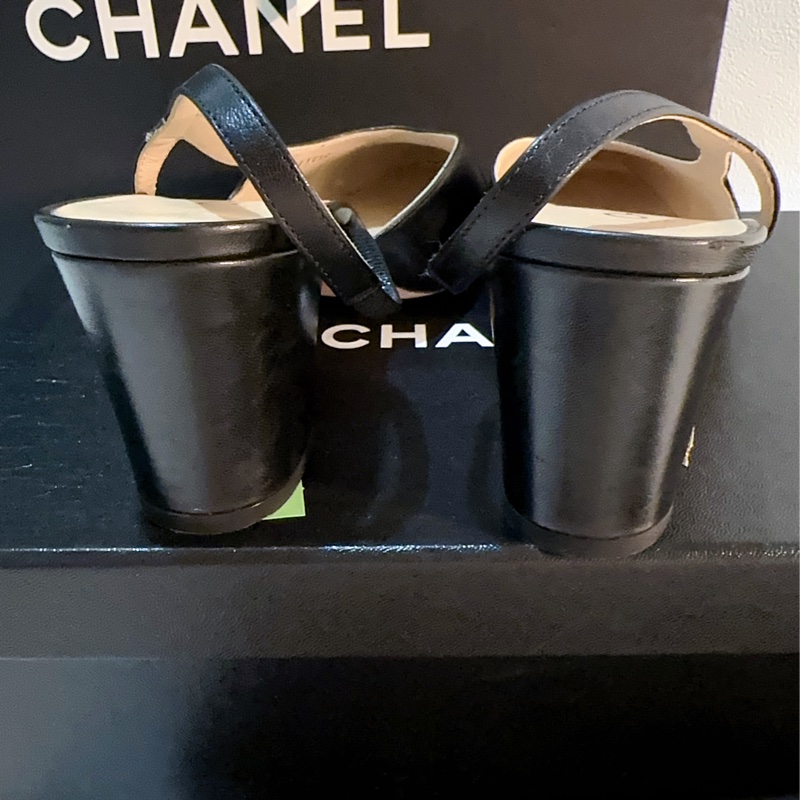 香奈兒Chanel 經典後繫帶中跟娃娃鞋 黑色山羊皮95成新38.5號-8