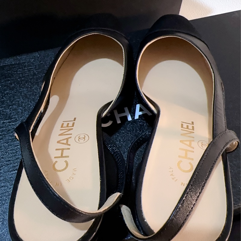 香奈兒Chanel 經典後繫帶中跟娃娃鞋 黑色山羊皮95成新38.5號-9