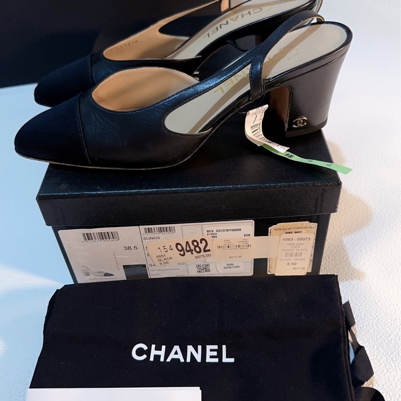 香奈兒Chanel 經典後繫帶中跟娃娃鞋 黑色山羊皮95成新38.5號-20