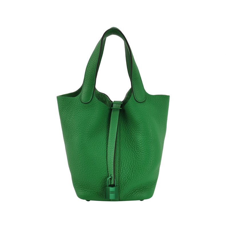 Hermes Picotin菜籃子包18手提包Clemence(TC)牛皮1K竹子綠Z刻-0