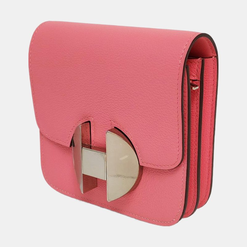 HERMES 2002 12 夏日粉Evercolor牛皮皮夾 銀色五金 D刻-2