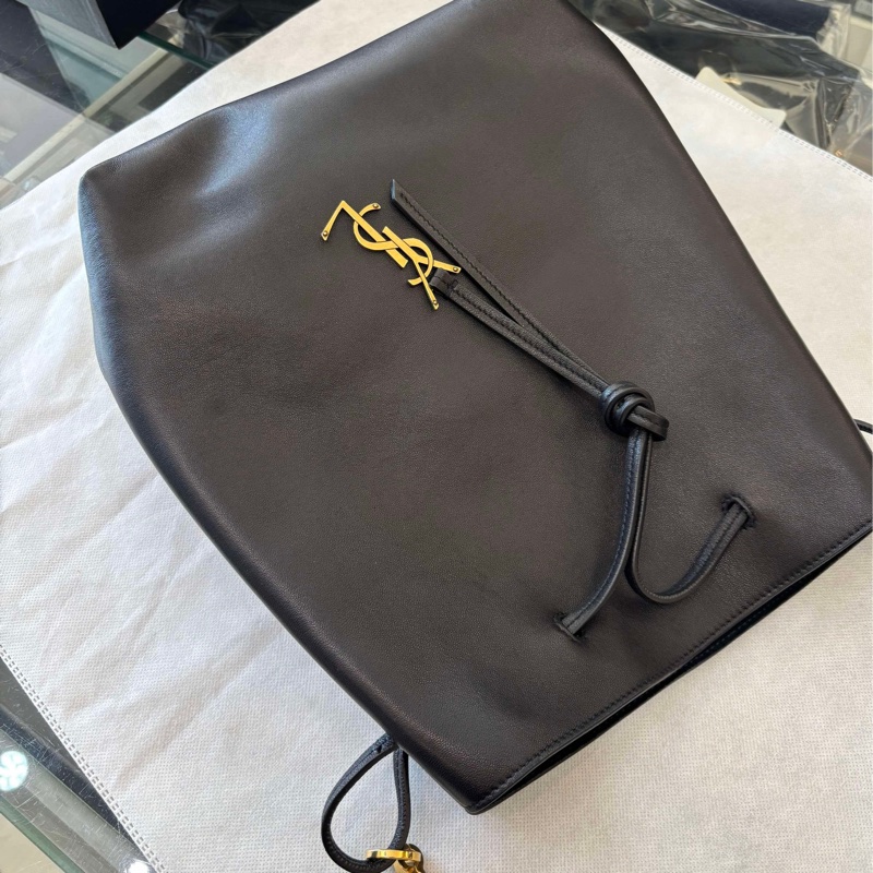 YSL 聖羅蘭 黑色 小羊皮 抽繩水桶包-5